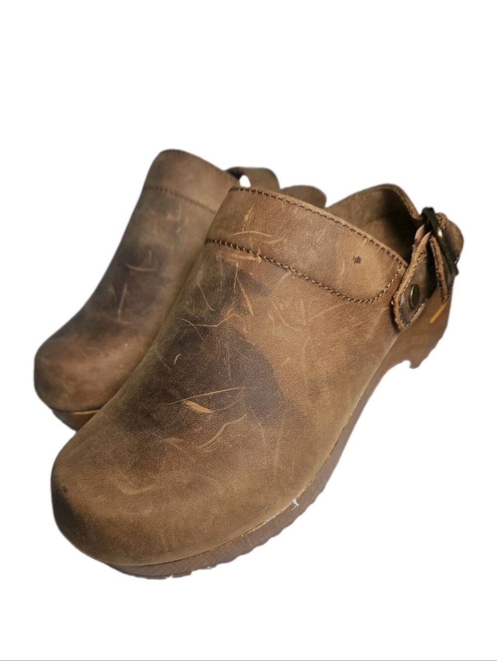 White Mountain NWT Women 7.5 Brn Suede Clog Block Closed Toe Ankle Buckle[8D